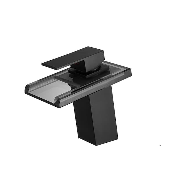 YONKI SUNSHIN INC Mixer Tap Single-Handle Single-Hole Bathroom Faucet with LED 3 Colors Changing Bathroom Sink Faucet in Matt Black