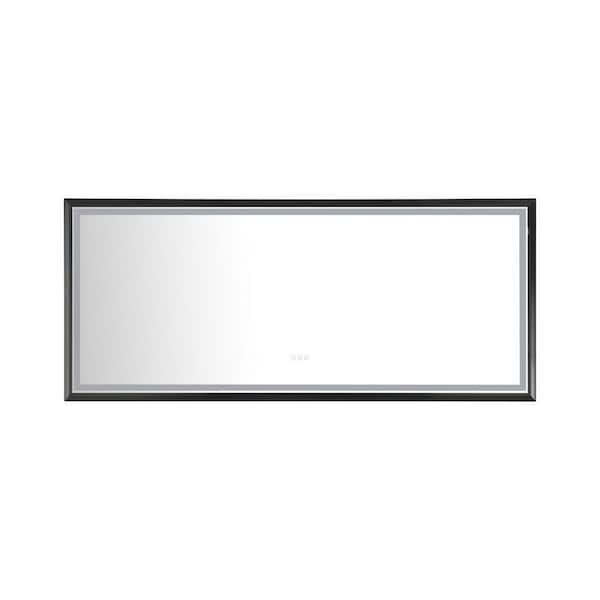 88 in. W x 38 in. H Rectangular Framed Dimmable LED Lighted Anti-Fog Wall Mounted Bathroom Vanity Mirror in Matte Black