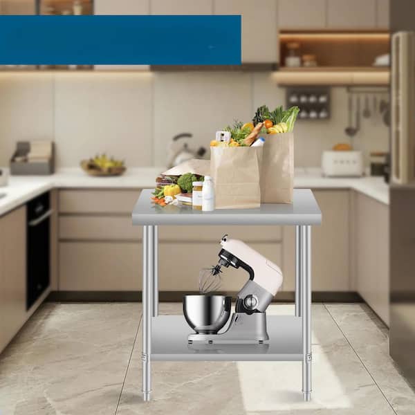 Otryad Commercial Work Table for Restaurant and Home Stainless Steel Kitchen Prep Table with Under Shelf in Silver