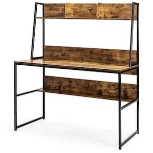 47 in. Rustic Brown Computer Desk with 3-Storage Cubes and Open Bookcase