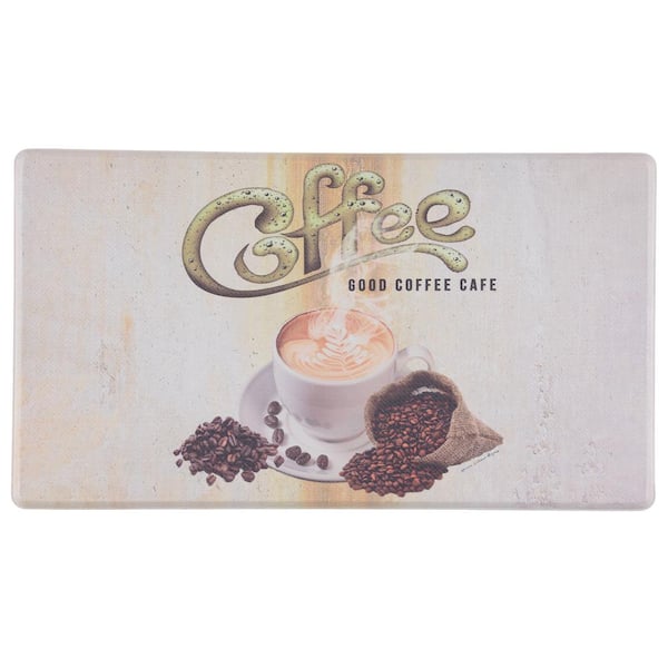 J&V TEXTILES Cloud Comfort Multi-Colored Good Coffee 20 in. x 36 in. Indoor Anti-Fatigue Kitchen Mat