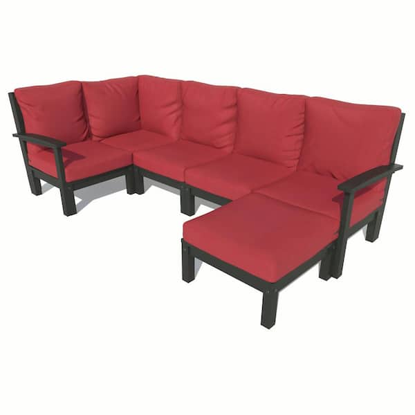 Highwood Bespoke Deep Seating 6-Piece Plastic Outdoor Sectional Set with Ottoman and with Cushions