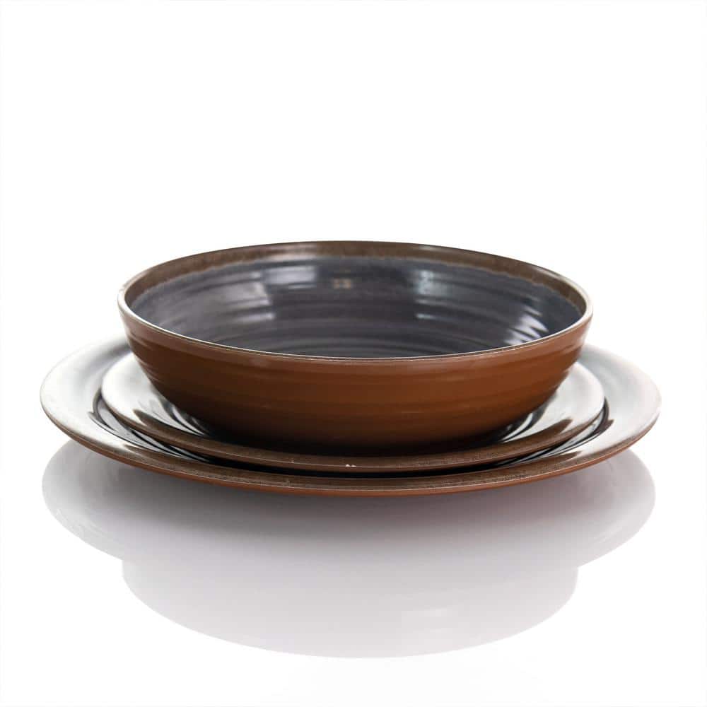 12-Piece Brown and Black Melamine Outdoor Dinnerware Set