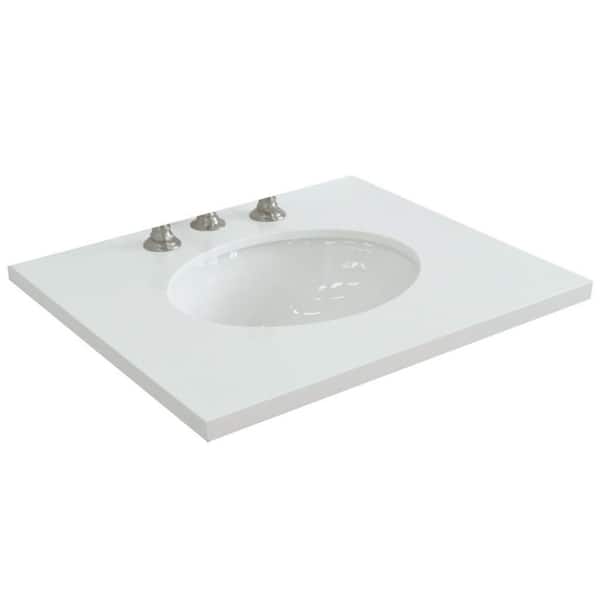 25 in. W x 22 in. D Quartz Vanity Top in White with White Oval Basin