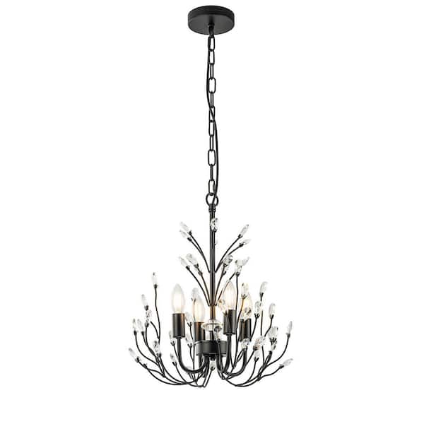 ELE Light & Decor Bree 4-Light Matte Black Traditional Mini Chandelier With Crystal Accent with No Bulbs Included