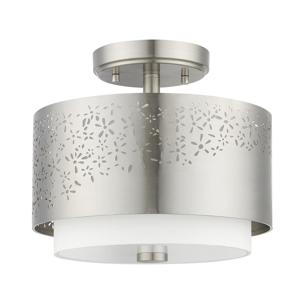 Brushed Nickel Drum LED Indoor/Outdoor Semi-Flush Mount