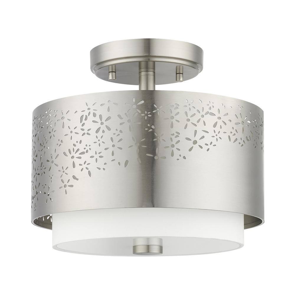 Brushed Nickel Drum LED Indoor/Outdoor Semi-Flush Mount