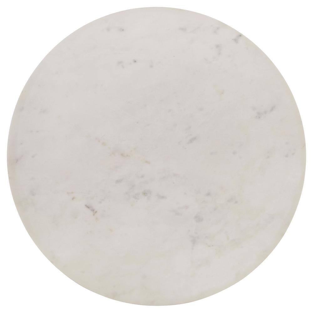 Round White Marble Top and Natural Wood End Table