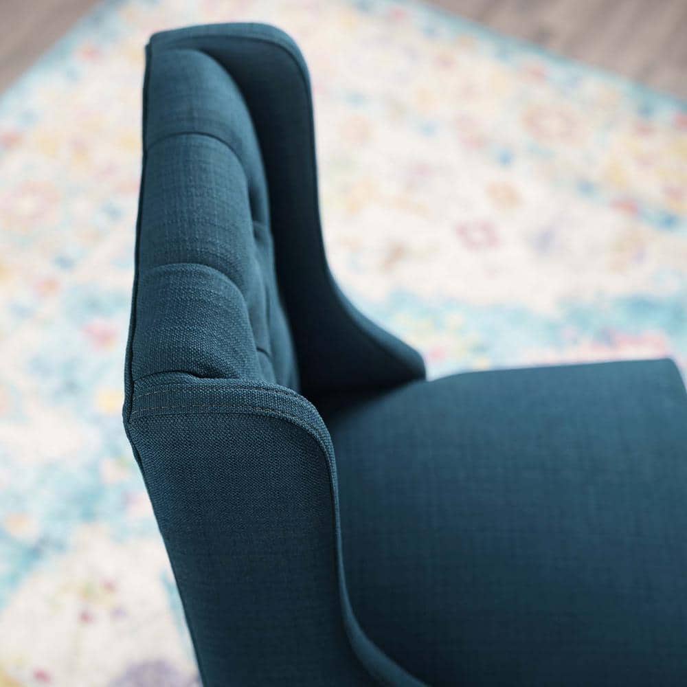 Azure Tufted Button Upholstered Fabric Counter Stool with Solid Wood Legs