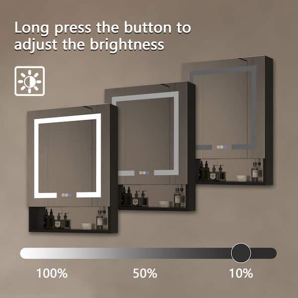 24 in. W x 32 in. H Surface/Recessed-Mount Rectangular LED Bathroom Medicine Cabinet with Mirror and External Shelf