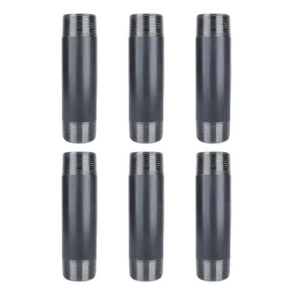 PIPE DECOR 1-1/4 in. x 6 in. Industrial Steel Grey Plumbing Nipple in Black (6-Pack)