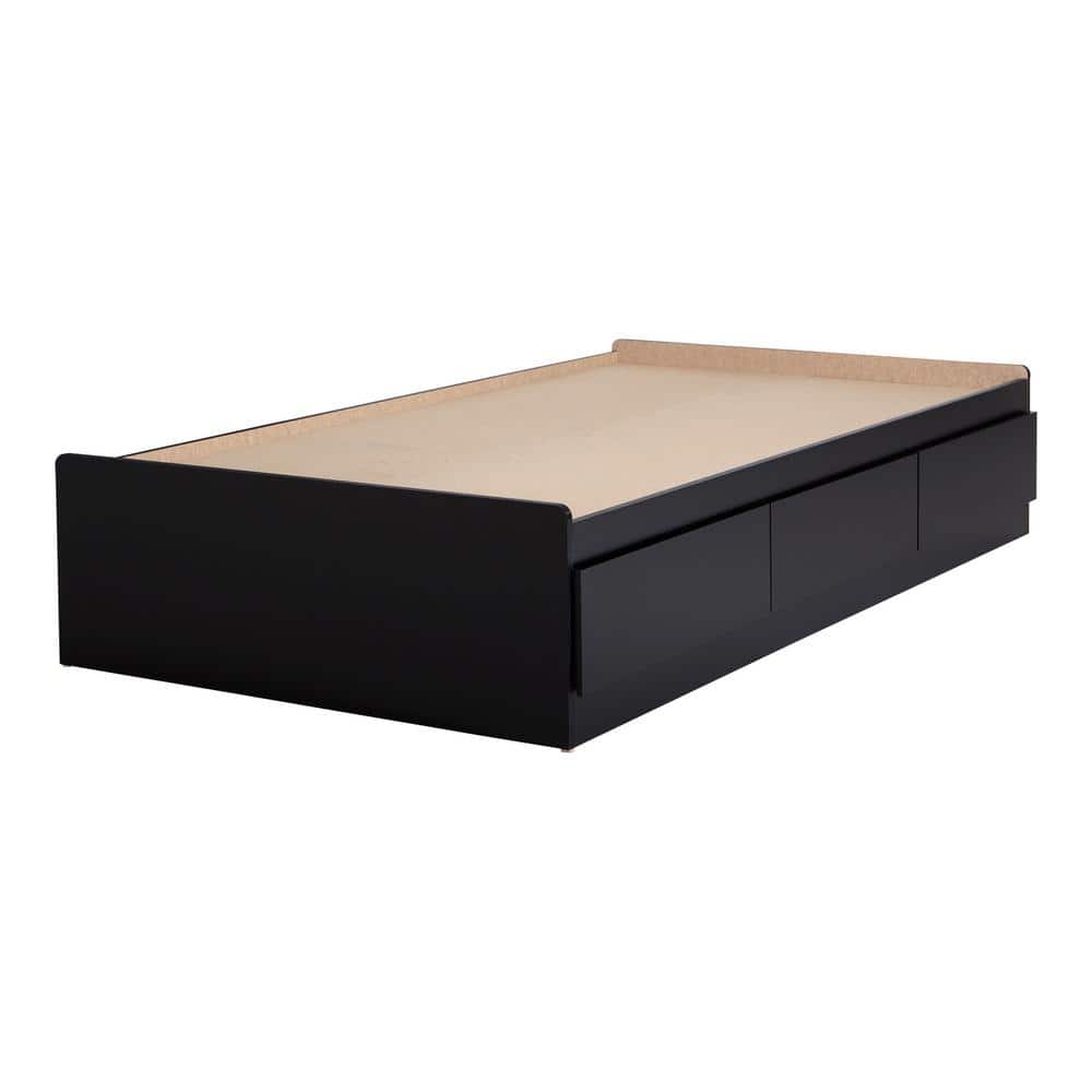 Twin Vito Pure Black Wood Frame Captain's Bed with 3 Storage Drawers