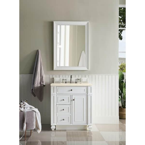 James Martin Vanities Bristol 30 in. W x 23.5 in. D x 34 in. H Bath Vanity in Bright White with Eternal Marfil Quartz Top