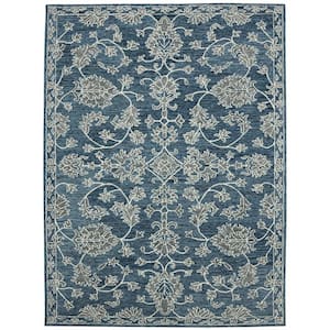 Romania Hope Navy Blue 2 ft. x 3 ft. Floral Wool Area Rug