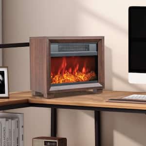 13 in. 750-Watt Mini Wooden Space Tabletop Portable Freestanding Electric Fireplace with Realistic Flame Effect in Brown