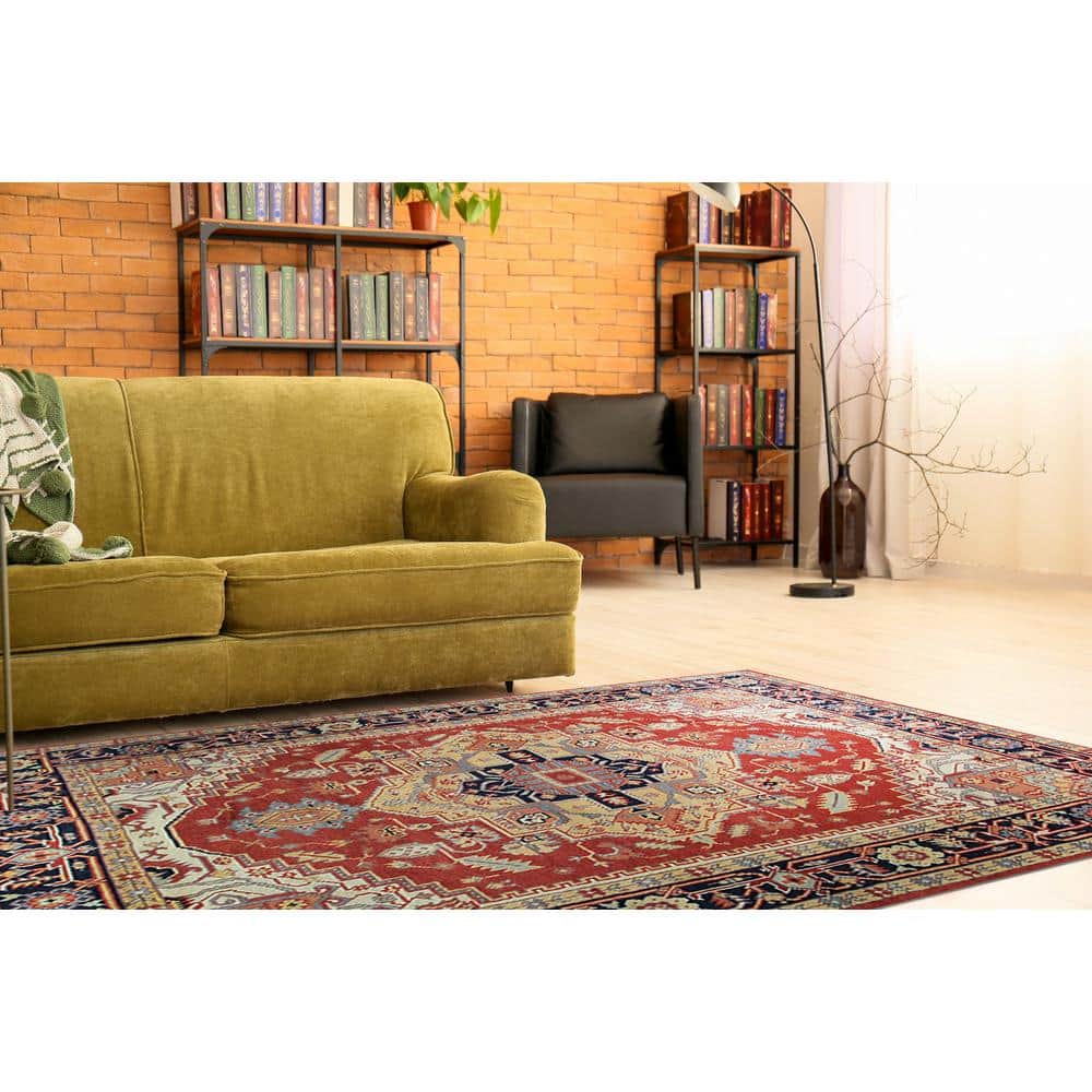 EORC Rust 10 ft. x 14 ft. Hand Knotted Wool Traditional Serapi Area Rug ...