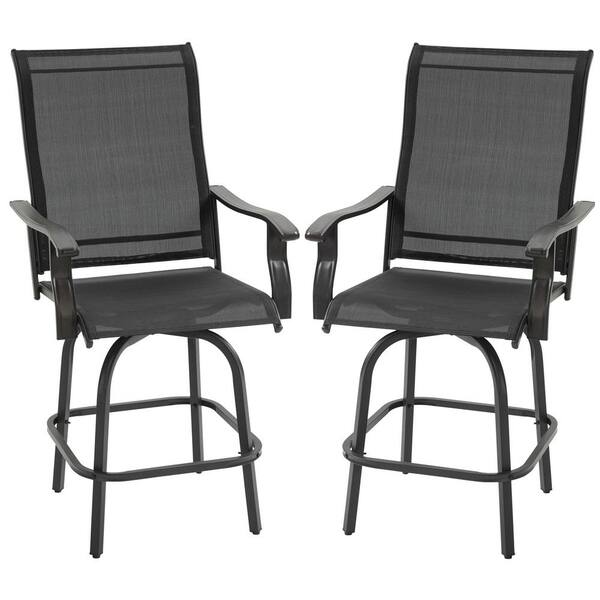 Swivel Metal Outdoor Bar Stools With Armrests Set Of 2 Bar Height Steel