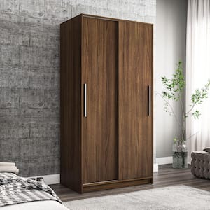 Denmark Walnut Engineered Wood 36 in. Wardrobe with 2-Sliding Doors