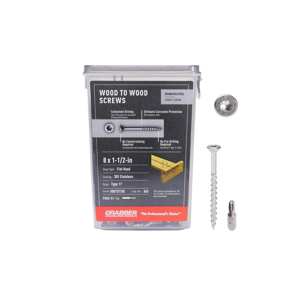 "#8 x 1 1/2 in. Star Drive Flat head Exterior Stainless Steel Wood Deck Screws (5 lb. box)" price history on PriceWatchPro