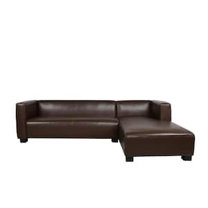 Denison 3-Seat 102.25 in. Square Arm Specialty Cognac Brown Faux Leather Sofa with Chaise Lounge