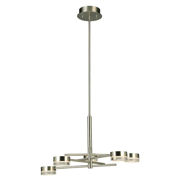 Transton 23 in. W x 60.98 in. H 5-Light Brushed Nickel Integrated LED Chandelier with Satin Acrylic Shade Covers