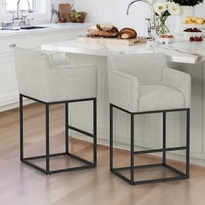 Luna 30 in. Gray Fabric Upholstered Counter Bar Stool with Black Metal Frame Square Counter Stool Set of 2