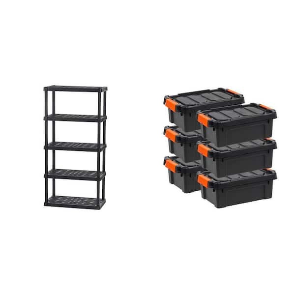 5-Tier Garage Shelving Unit (18 in. x 74 in. x 36 in.) and 3 gal. Stackable Storage Tote, 6-Pack
