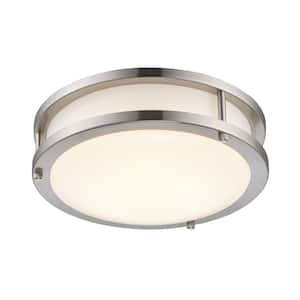 Barnes 9.5 in. 1-Light CFL Brushed Nickel Flush Mount Ceiling Light Fixture with White Acrylic Shade