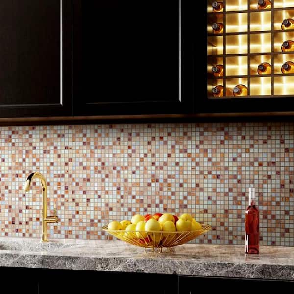Mingles 12 in. x 12 in. Glossy White and Brown Glass Mosaic Wall and Floor Tile (20 sq. ft./case) (20-pack)