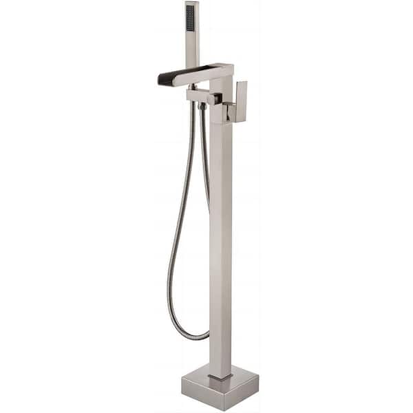 Mondawe Modern Open Waterfall Single-Handle Freestanding Tub Faucet with Hand Shower Valve Included in Brushed Nickel
