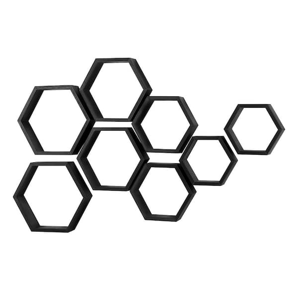Oumilen Hexagon Floating Shelves Honeycomb Shelves for Wall, Black Set of 8