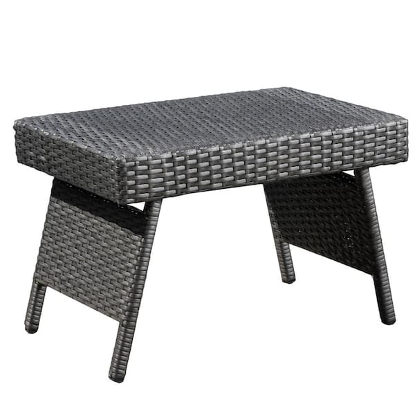 Aaron Grey Folding Faux Rattan Outdoor Patio Side Table