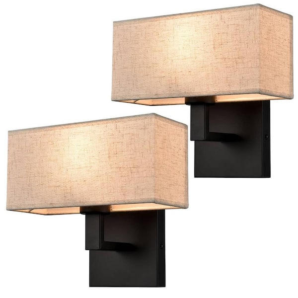 CLAXY 11.02 in. 2-Light Black Modern Wall Sconce with Standard Shade