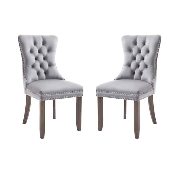 Upholstered Dining Chairs With Nailhead, Grey Linen Nailhead Dining Chairs
