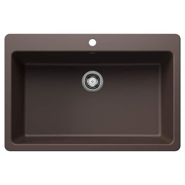 Blanco Liven SILGRANIT 33 in. Drop-In/Undermount Single Bowl Granite Composite Kitchen Sink in Cafe