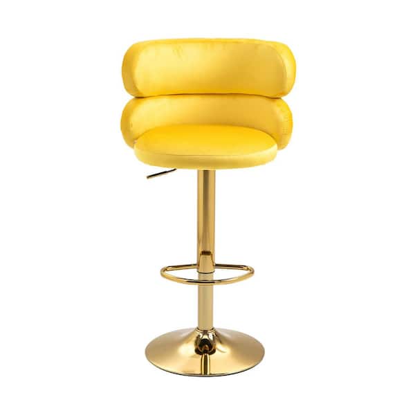Utopia 4niture Dahlia 42 in. Mustard Low Back Metal Frame Adjustable Cushioned Bar Stool with Velvet Seat
