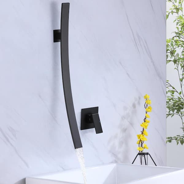 Modern Single-Handle Wall Mounted Bathroom Faucet in Matte Black