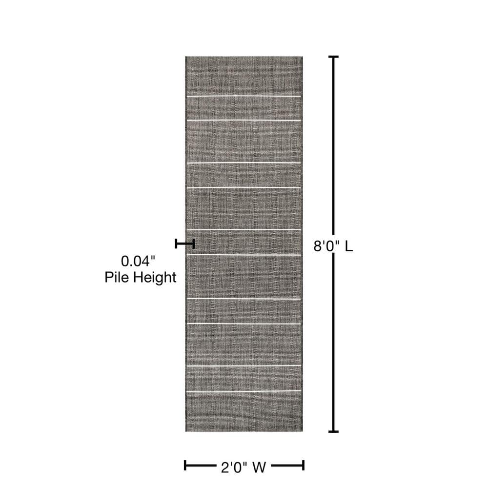 Gray Striped Polypropylene Indoor/Outdoor Runner Rug