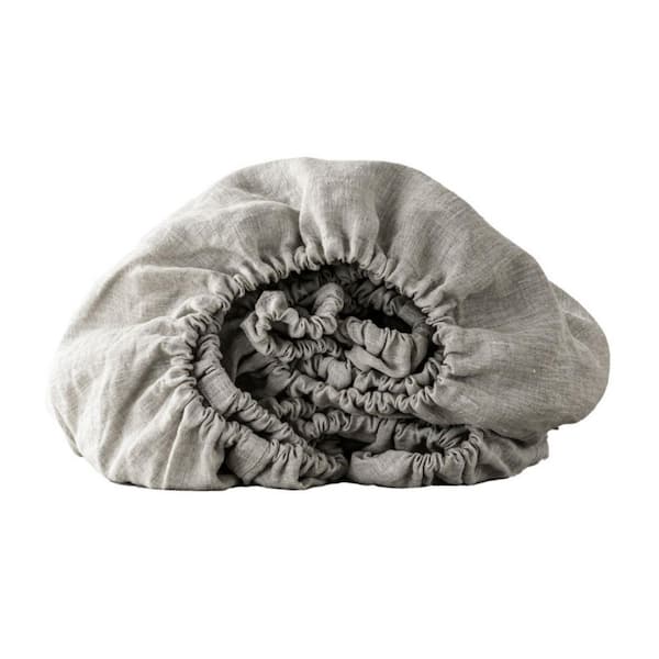 1-Light Gray Solid Color Linen Split California King Fitted Sheet