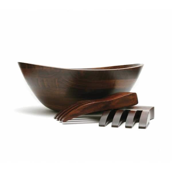 Lipper International Cherry Wood 12 in. W. x 12.5 in. D x 5 in. H 63.04 fl. Oz. Wavy Rim Bowl 3.75 in. W x 7 in. D x 1.25 in. H Salad Hands