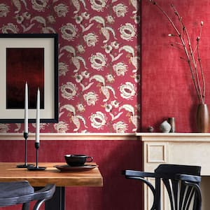 Into The Wild Red Metallic Abstract Floral Paper Non-Pasted Non-Woven Wallpaper Roll
