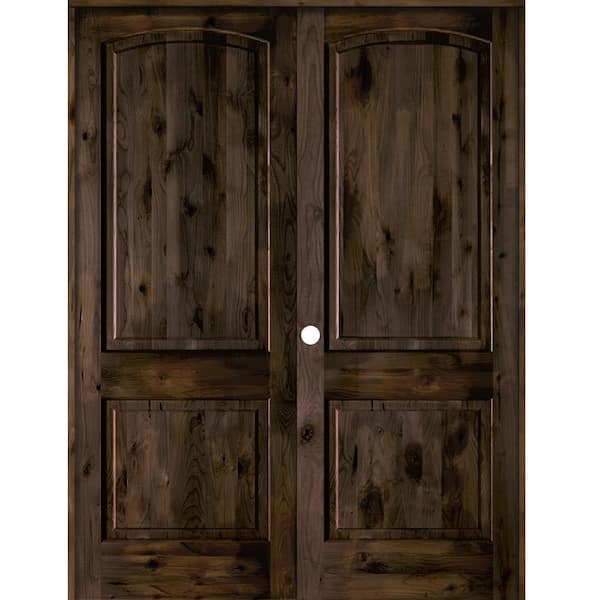 Krosswood Doors 72 in. x 96 in. Knotty Alder 2-Panel Right-Handed Black Stain Wood Double Prehung Interior Door