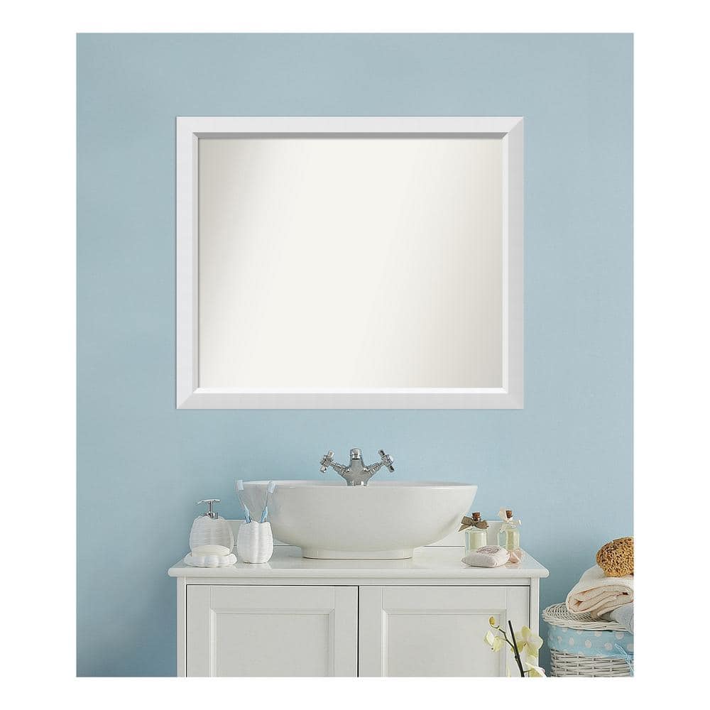 Blanco White 38.25 in. x 32.25 in. Custom Non-Beveled Wood Framed Bathroom 