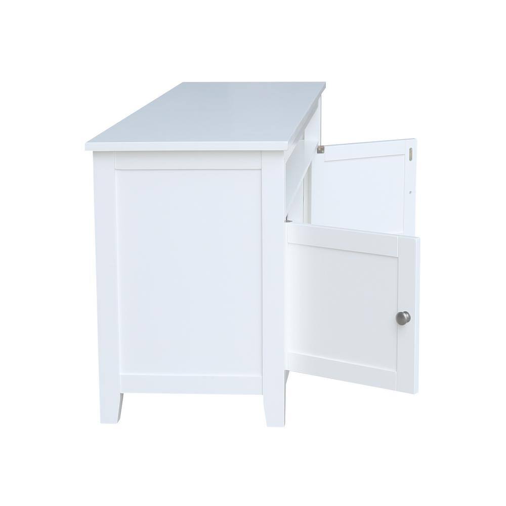 Classic Solid Wood White TV Stand with Open Shelves and Cabinet