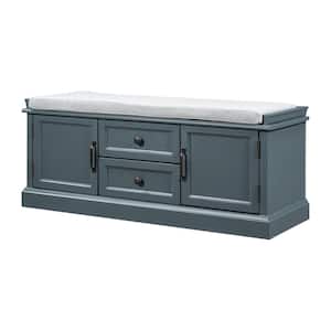 42.9 in. Storage Bench with 2-Drawers and 2-Cabinets, Shoe Bench with Removable Cushion - Dark Blue