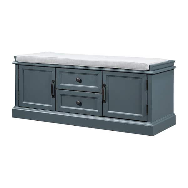 aisword 42.9 in. Storage Bench with 2-Drawers and 2-Cabinets, Shoe Bench with Removable Cushion - Dark Blue