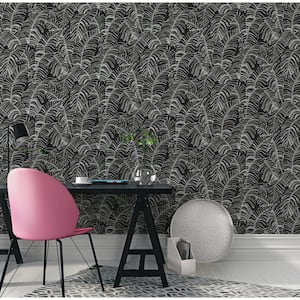 Bazaar Collection Monochrome Broad Leaf Design Non-Woven Non-Pasted Wallpaper Roll (Covers 57 sq.ft.)