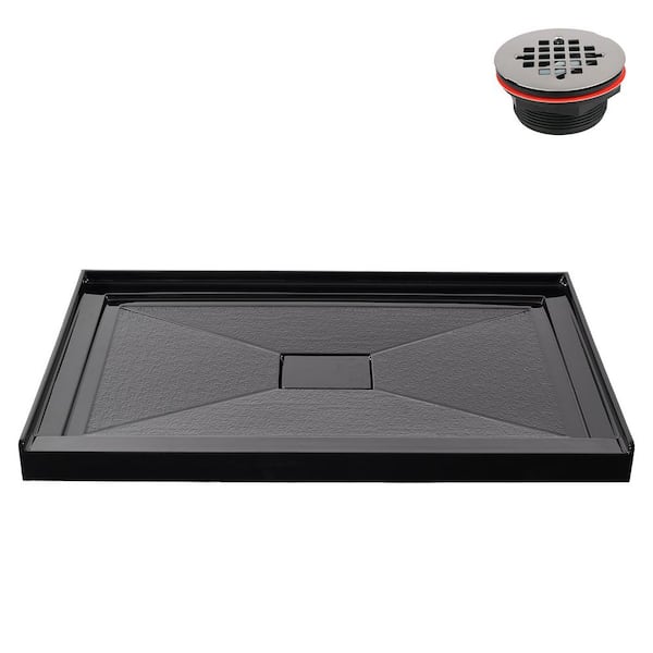 GB-2613-456-BL 48 in. x 32 in. Alcove Acrylic Shower Pan Base in Glossy Black with Center Drain, Drain Included