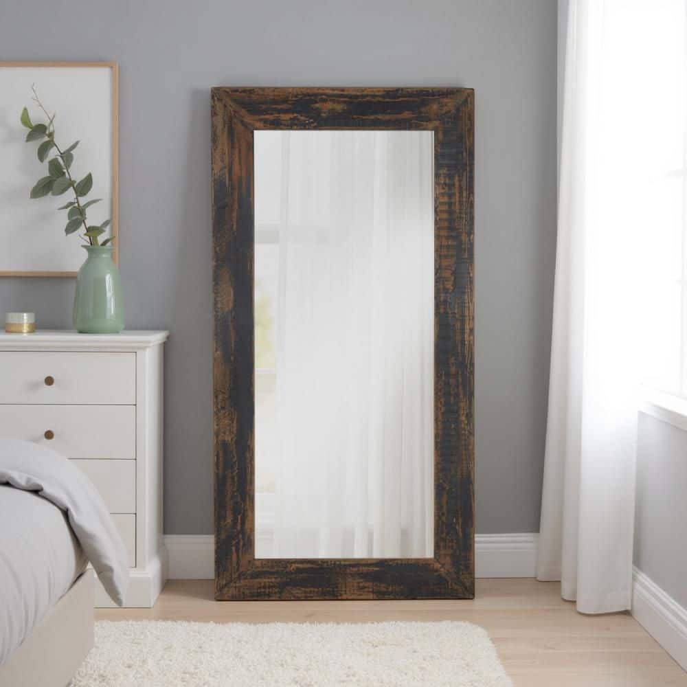Benjara Antique Black 40 in. W x 80 in. H Rectangle Reclaimed Wood