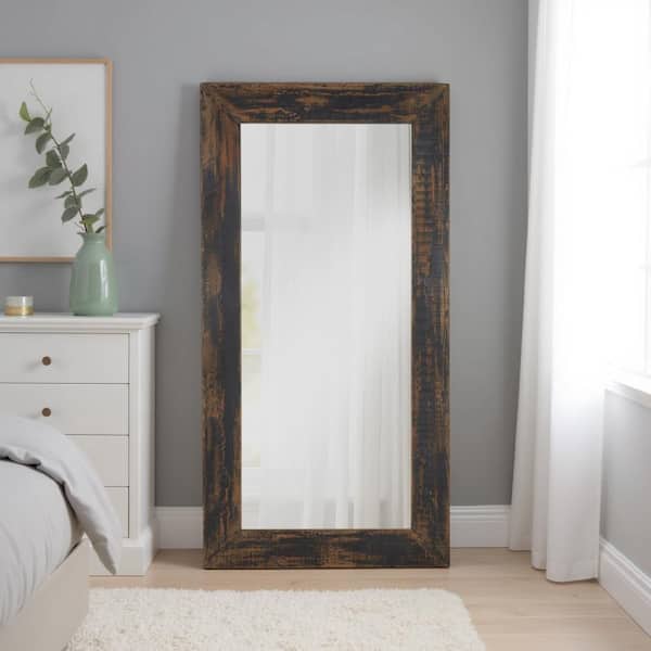 Antique Black 40 in. W x 80 in. H Rectangle Reclaimed Wood Full Length Mirror